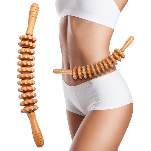 Forrlite Massageroller Holz Massageroller mit Griff, Anti Cellulite Faszienrolle 42cm, Faszienrolle Holz Massagegerät, Faszienstab Roller Wood, Massageroller Mi