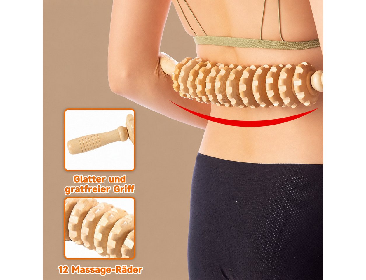 Forrlite Massageroller Holz Massageroller mit Griff, Anti Cellulite Faszienrolle 42cm, Faszienrolle Holz Massagegerät, Faszienstab Roller Wood, Massageroller Mi – Bild 2 von 5