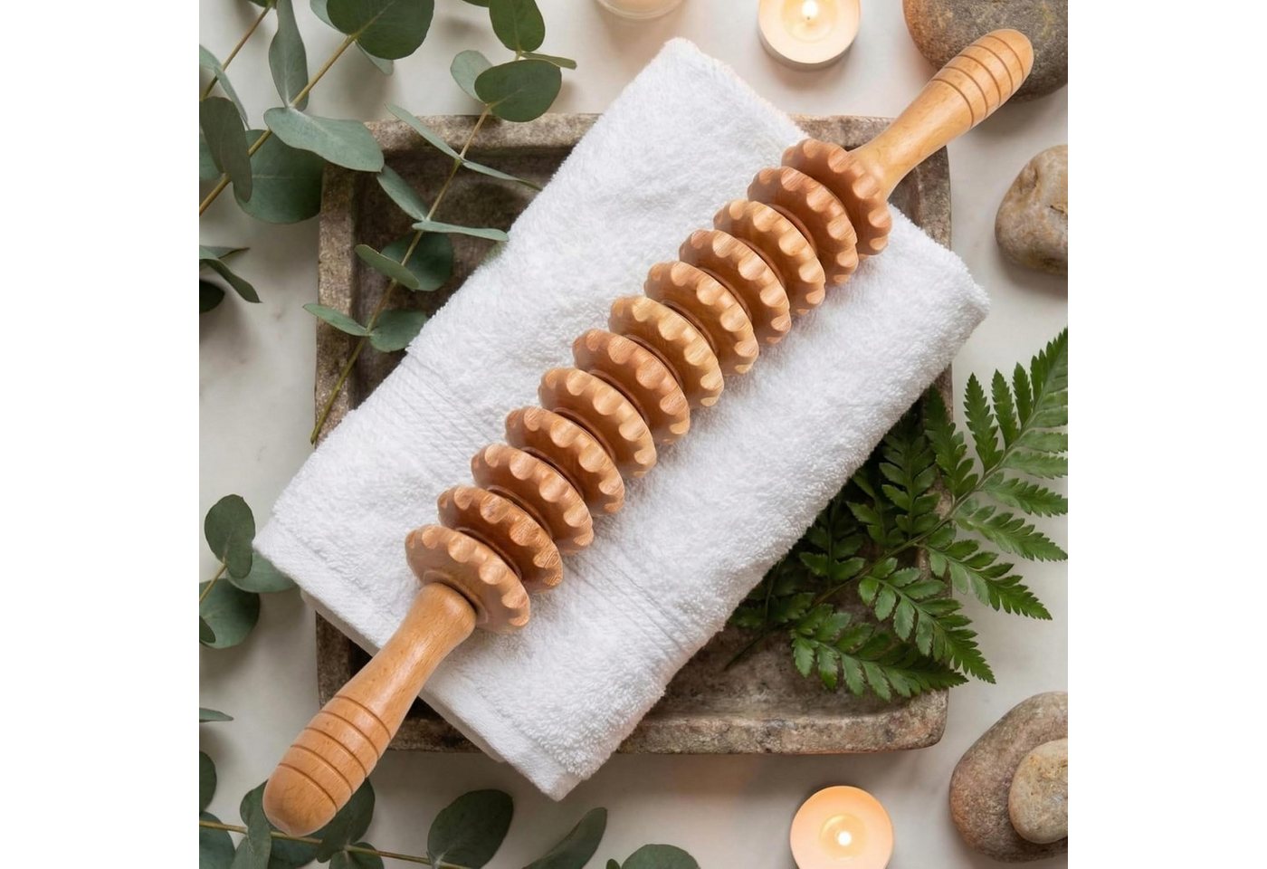 Forrlite Massageroller Holz Massageroller mit Griff, Anti Cellulite Faszienrolle 42cm, Faszienrolle Holz Massagegerät, Faszienstab Roller Wood, Massageroller Mi – Bild 4 von 5