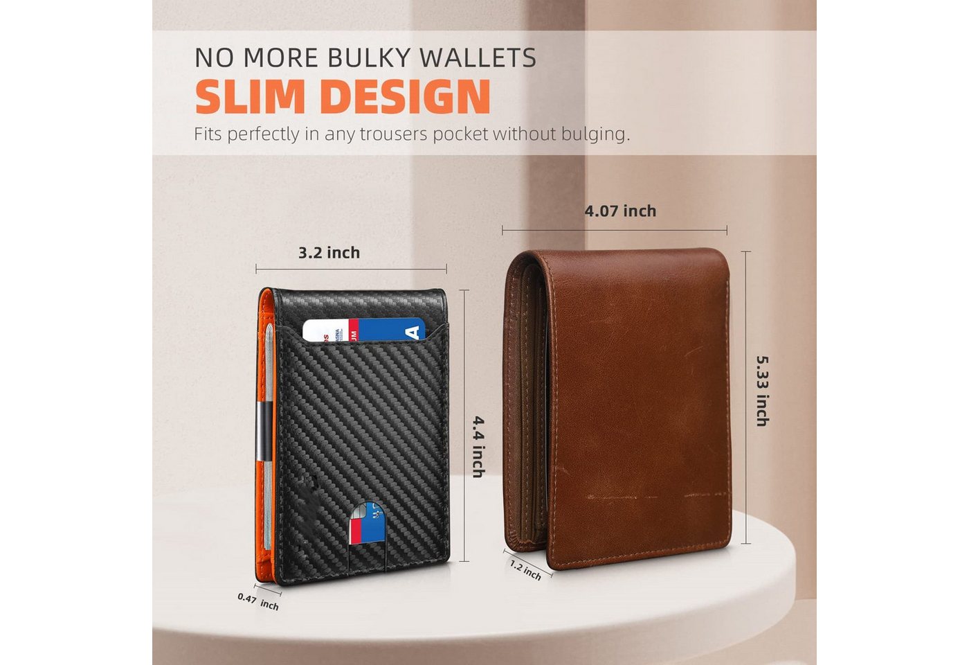 Forrlite Mini Geldbörse Geldbörse Herren Slim Wallet RFID Blocking Kohlefaserleder (Portmonee Herren mit 11 Kartenetui, Ausweisfenster, Geldscheinklammer, Minim – Bild 3 von 5