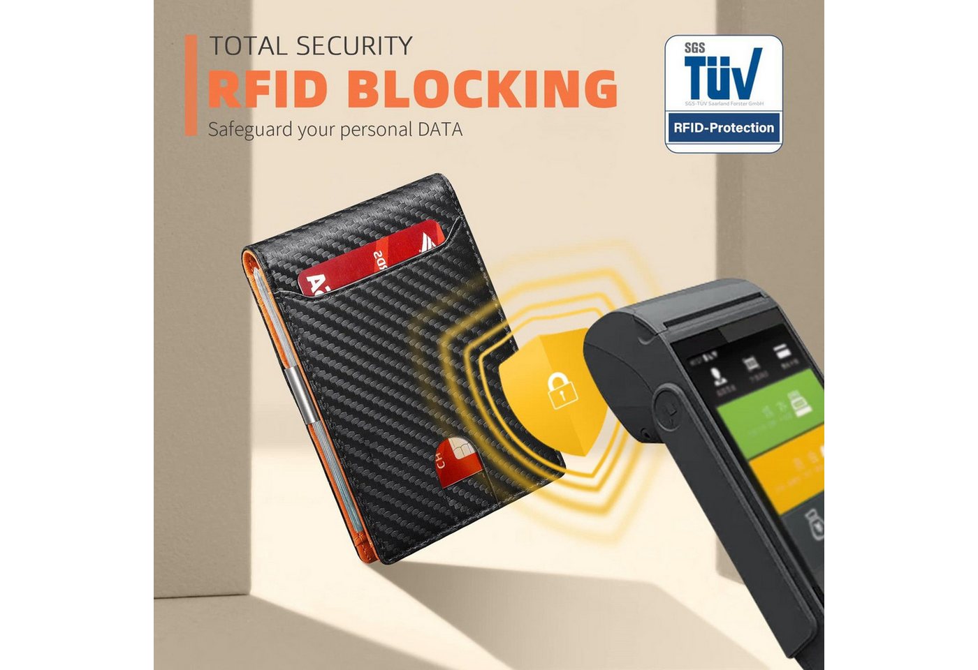 Forrlite Mini Geldbörse Geldbörse Herren Slim Wallet RFID Blocking Kohlefaserleder (Portmonee Herren mit 11 Kartenetui, Ausweisfenster, Geldscheinklammer, Minim – Bild 4 von 5