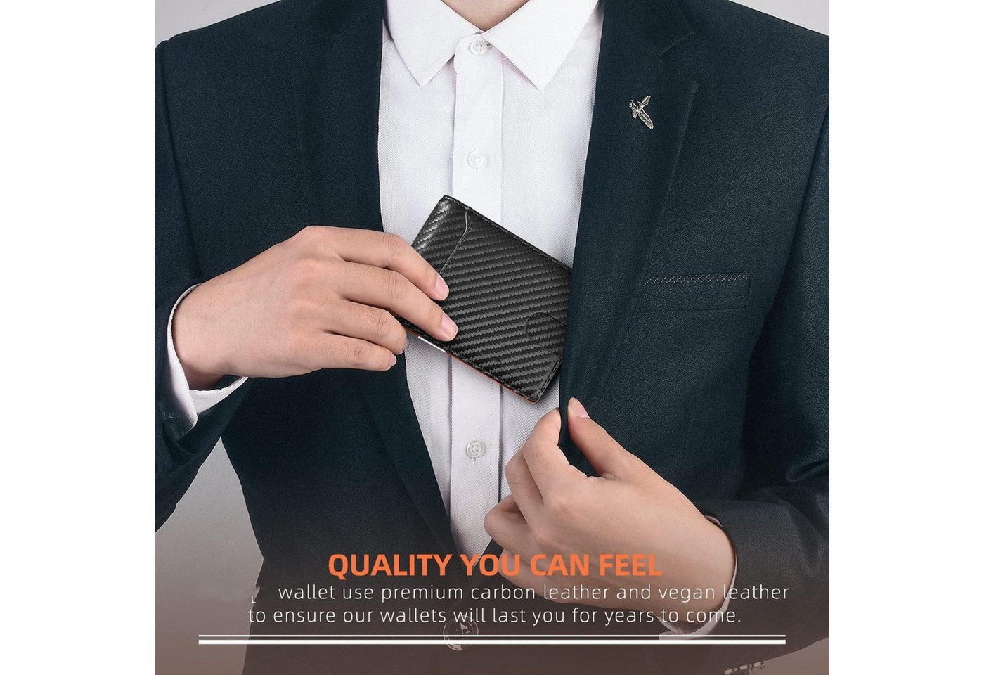 Forrlite Mini Geldbörse Geldbörse Herren Slim Wallet RFID Blocking Kohlefaserleder (Portmonee Herren mit 11 Kartenetui, Ausweisfenster, Geldscheinklammer, Minim – Bild 5 von 5