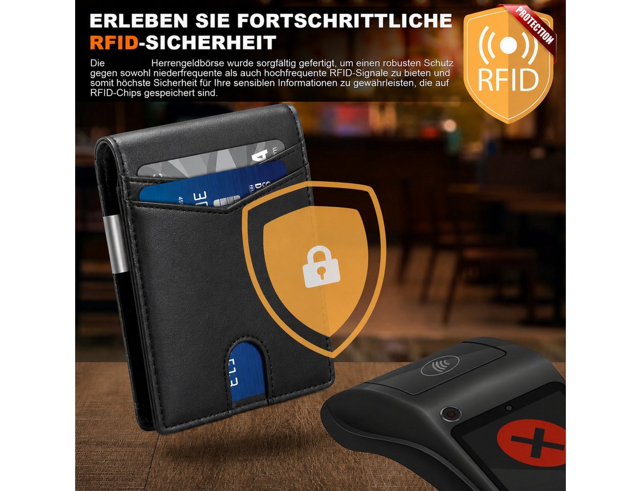 Forrlite Mini Geldbörse Geldbörse Herren Slim Wallet RFID Blocking Kohlefaserleder (Portmonee Herren mit 11 Kartenetui, Ausweisfenster, Geldscheinklammer, Minim – Bild 3 von 5