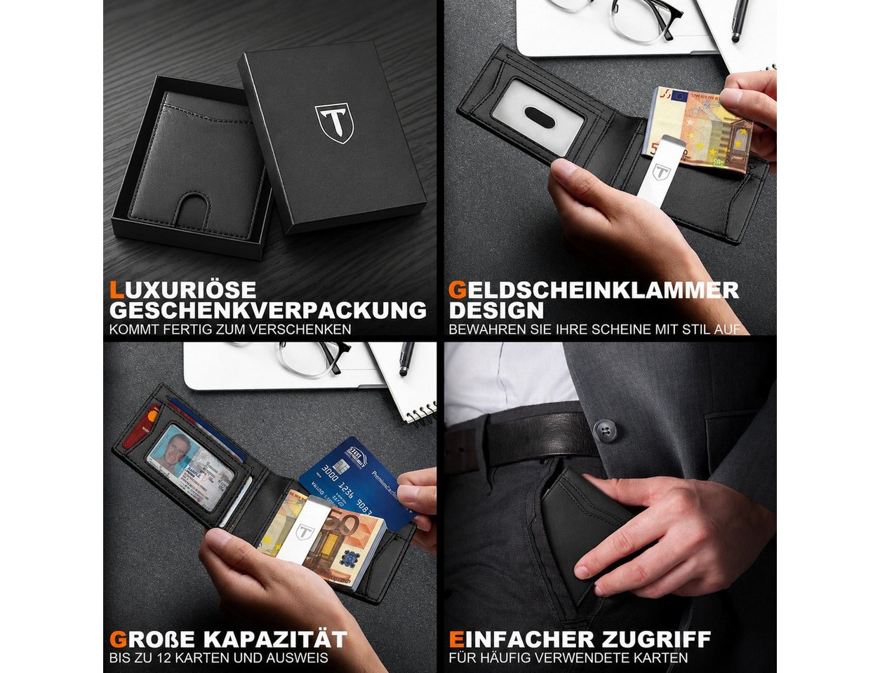 Forrlite Mini Geldbörse Geldbörse Herren Slim Wallet RFID Blocking Kohlefaserleder (Portmonee Herren mit 11 Kartenetui, Ausweisfenster, Geldscheinklammer, Minim – Bild 5 von 5