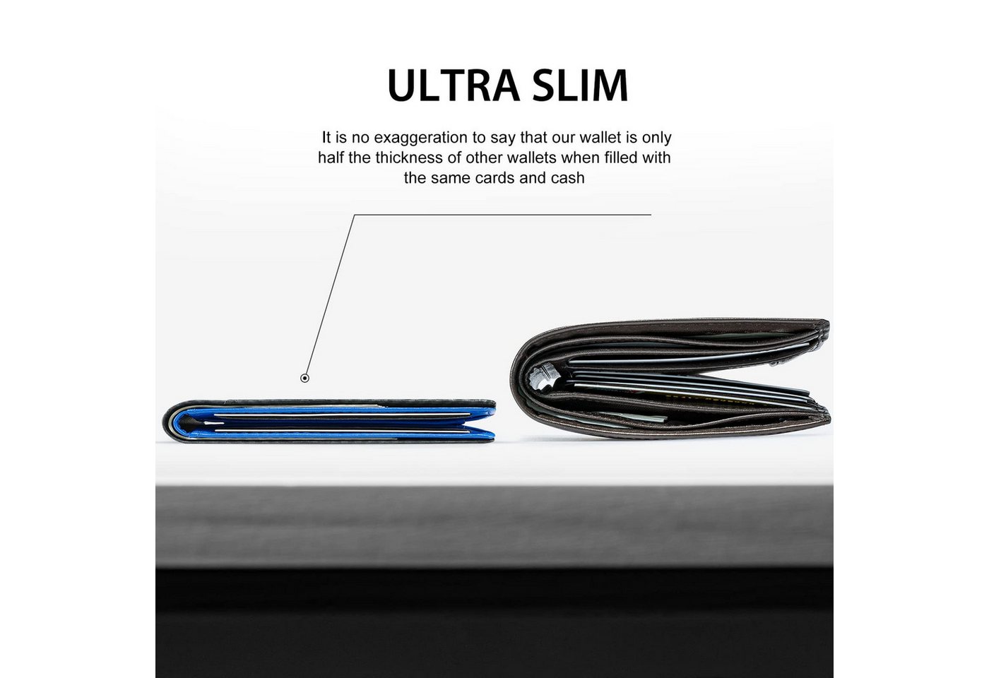 Forrlite Mini Geldbörse Geldbörse Herren Slim Wallet RFID Blocking Kohlefaserleder (Portmonee Herren mit 11 Kartenetui, Ausweisfenster, Geldscheinklammer, Minim – Bild 2 von 5