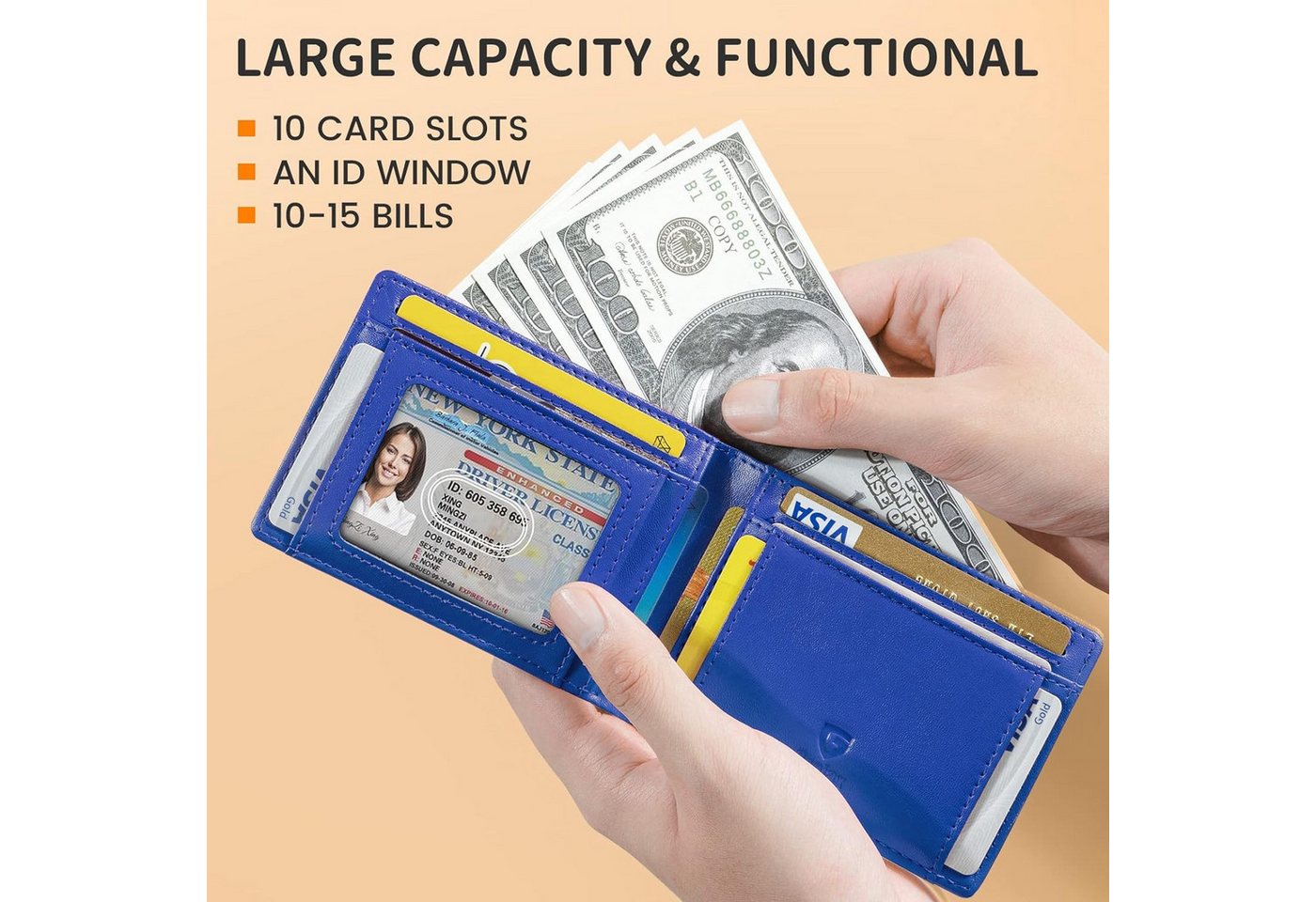 Forrlite Mini Geldbörse Geldbörse Herren Slim Wallet RFID Blocking Kohlefaserleder (Portmonee Herren mit 11 Kartenetui, Ausweisfenster, Geldscheinklammer, Minim – Bild 3 von 5