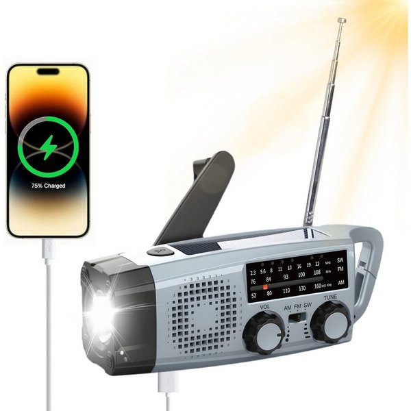 Forrlite Notfallradio, Kurbelradio, Solarradio, Outdoor-Radio mit Powerbank Radio (7,5 W, AM/FM/Kurzwellenradio, Taschenlampe, SOS-Alarm, Handy-Ladefunktion)