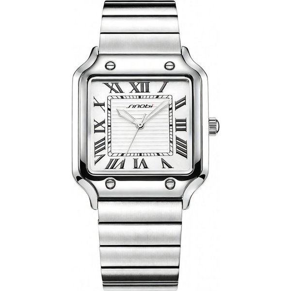 Forrlite Quarzuhr Herren, Edelstahl-Armbanduhr, quadratisches Zifferblatt, (Businessuhr mit römischen Ziffern, Silber, für Büro und Freizeit), Quadratisches Zif