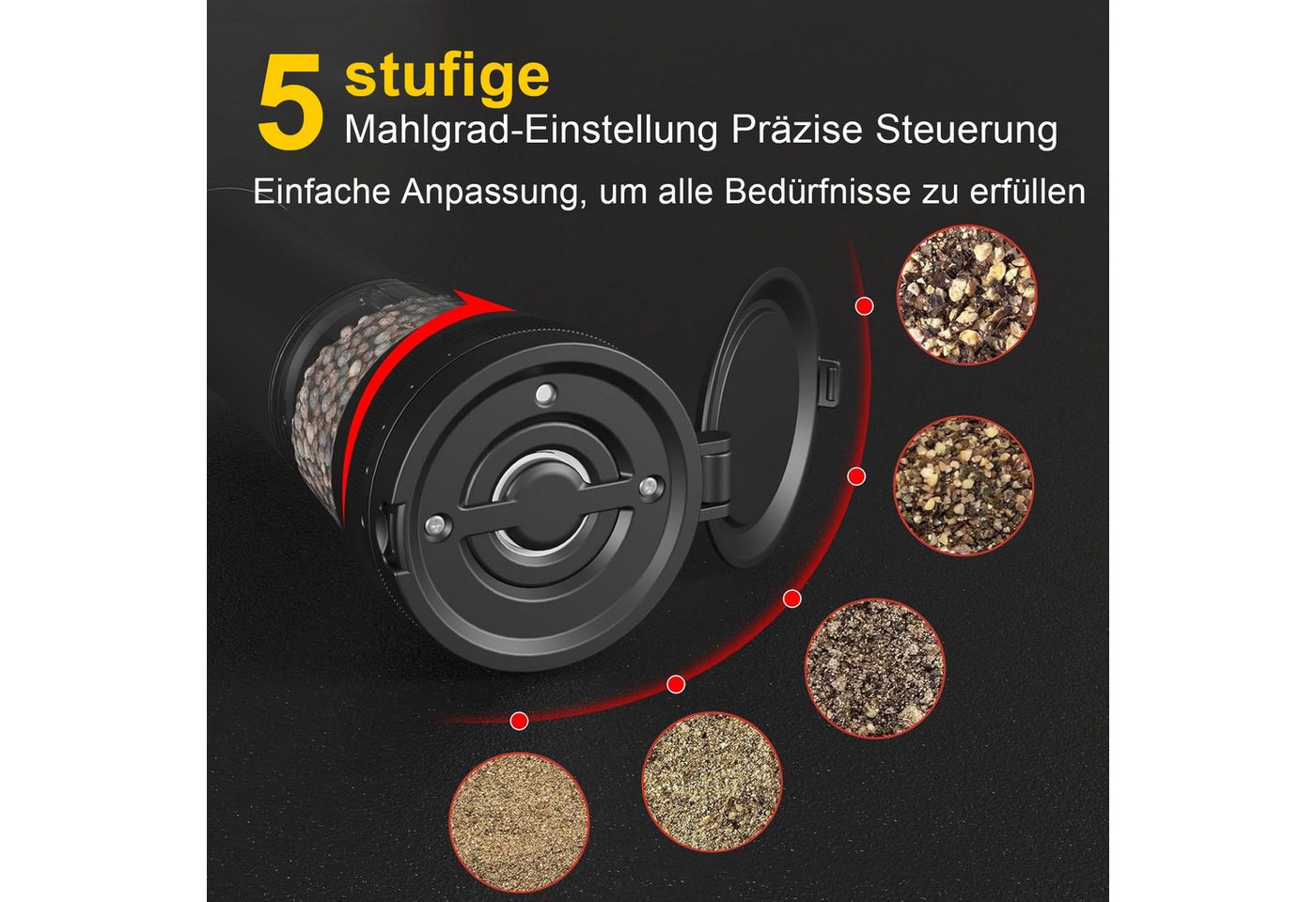 Forrlite Salz-/Pfeffermühle Pfeffermühle elektrisch, Gewürzmühle elektrisch 2er Set (Wiederaufladbar, LED Beleuchtung, mit einstellbarem Keramikmahlwerk, Reinig – Bild 2 von 5