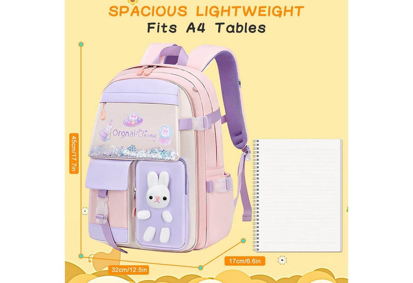 Forrlite Schulrucksack Kinderrucksack, Schultasche für Mädchen und Jungen (Freizeitrucksack, Tagesrucksack für Schule, Ausflug und Reise), 32 × 17 × 45 cm, Refl – Bild 2 von 5