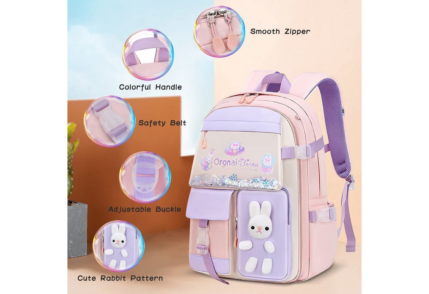 Forrlite Schulrucksack Kinderrucksack, Schultasche für Mädchen und Jungen (Freizeitrucksack, Tagesrucksack für Schule, Ausflug und Reise), 32 × 17 × 45 cm, Refl – Bild 4 von 5
