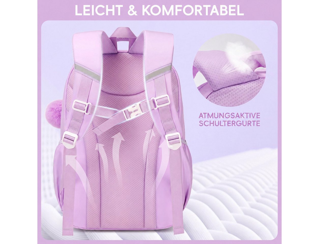 Forrlite Schulrucksack Mädchen, Schülerrucksack ergonomisch, Schultasche Kinder (Freizeitrucksack mit Reflexstreifen für Schule, Alltag und Reise, Ergonomisch,  – Bild 5 von 5