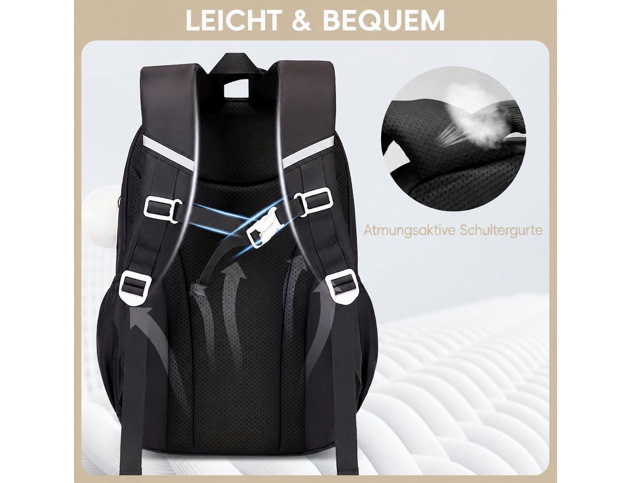Forrlite Schulrucksack Mädchen, Schülerrucksack ergonomisch, Schultasche Kinder (Freizeitrucksack mit Reflexstreifen für Schule, Alltag und Reise, Ergonomisch,  – Bild 5 von 5