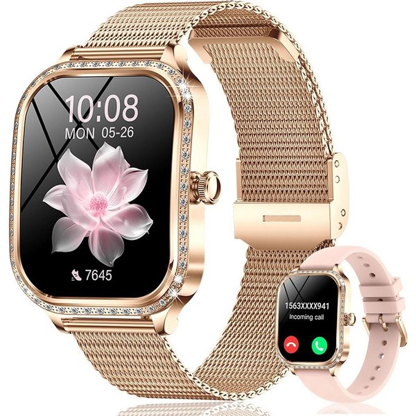 Forrlite Smartwatch, Fitnessuhr Damen mit Telefonfunktion, Fitness Tracker Smartwatch (4,45 cm), Sportuhr, Aktivitätstracker, Schlaftracker, Fitnessarmband Dame