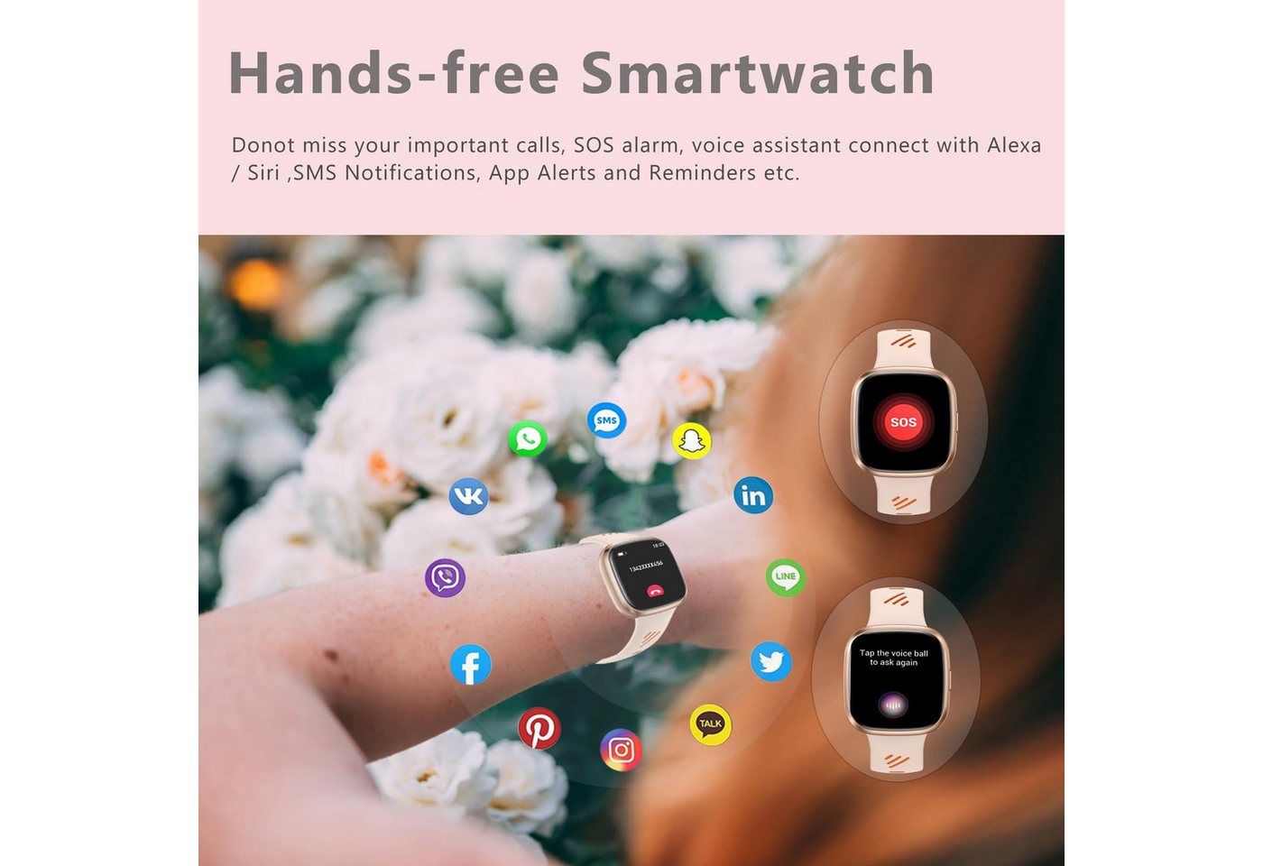 Forrlite Smartwatch Damen Herren, Touch Fitnessuhr mit Telefonfunktion Smartwatch (1,72 Zoll) Smart Watch Fitness Tracker Uhr mit Pulsmesser, Schlafmonitor Schr – Bild 2 von 5