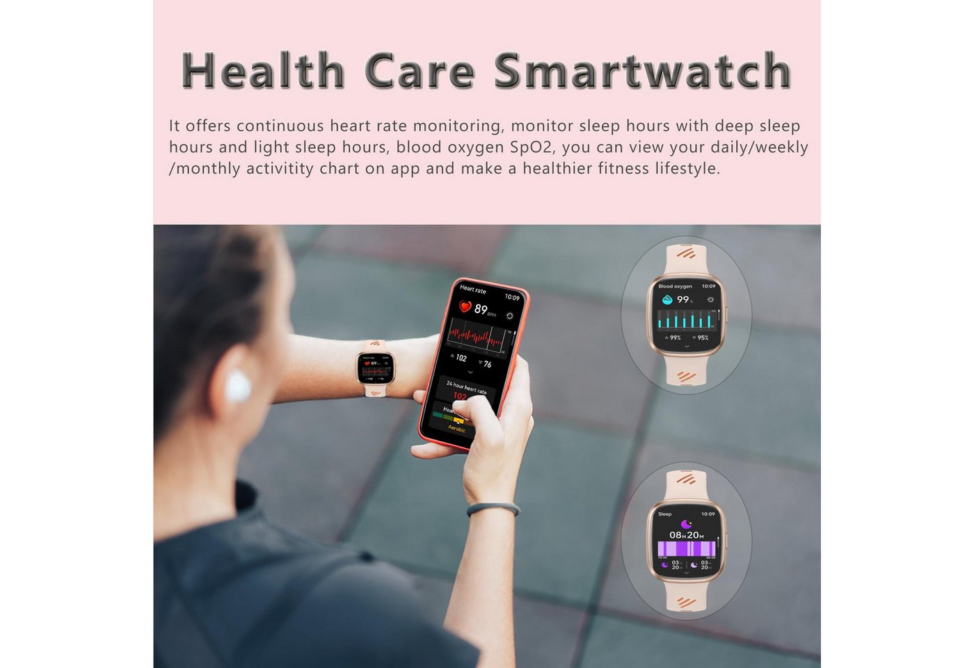 Forrlite Smartwatch Damen Herren, Touch Fitnessuhr mit Telefonfunktion Smartwatch (1,72 Zoll) Smart Watch Fitness Tracker Uhr mit Pulsmesser, Schlafmonitor Schr – Bild 3 von 5
