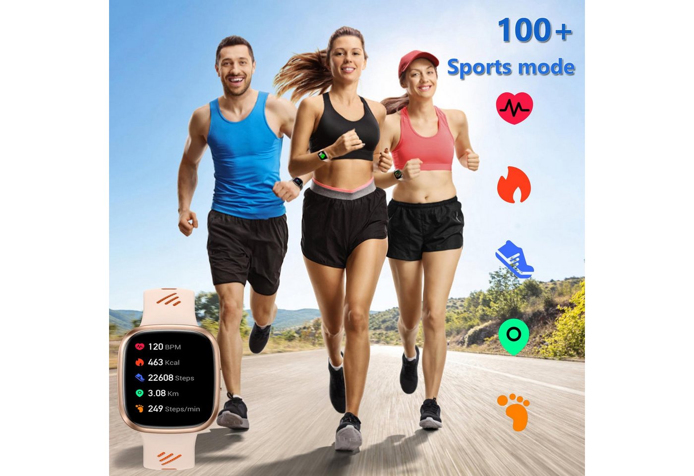 Forrlite Smartwatch Damen Herren, Touch Fitnessuhr mit Telefonfunktion Smartwatch (1,72 Zoll) Smart Watch Fitness Tracker Uhr mit Pulsmesser, Schlafmonitor Schr – Bild 4 von 5