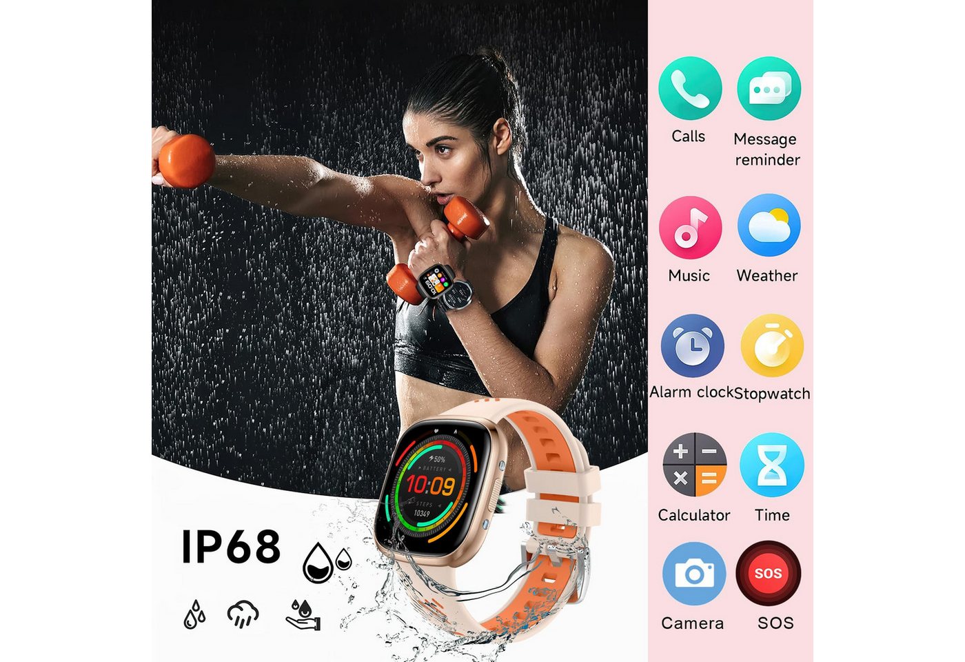 Forrlite Smartwatch Damen Herren, Touch Fitnessuhr mit Telefonfunktion Smartwatch (1,72 Zoll) Smart Watch Fitness Tracker Uhr mit Pulsmesser, Schlafmonitor Schr – Bild 5 von 5