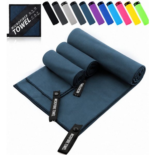 Forrlite Sporthandtuch Mikrofaser Handtuch 3er Set, schnelltrocknend, für Sport & Reise, (40 × 40 cm, 40 × 80 cm & 76 × 152 cm, Microfaser Sporthandtuch, Badetu
