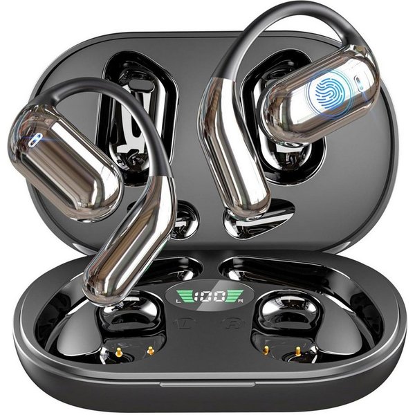 Forrlite Sportkopfhörer, Bluetooth-Ohrhörer Open-Ear-Kopfhörer (Ohrbügel-Kopfhörer, kabelloses Headset, Bluetooth-Sportkopfhörer, 4-Mikrofon-ENC, LED-Ladeanzeig