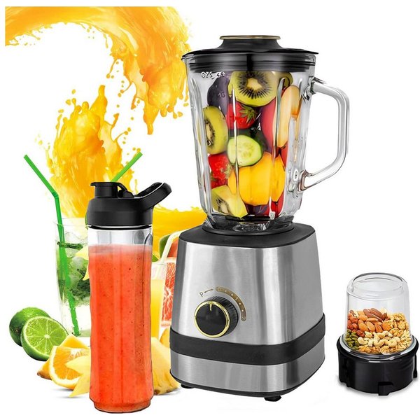 Forrlite Standmixer 3-in-1 Standmixer Mixer Smoothie Maker mit 1,5 L Mixbehälter, 600 W, Standmixer Hochleistungsmixer mit 6 Klingen