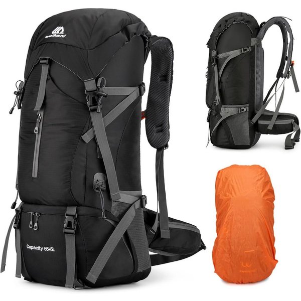 Forrlite Tourenrucksack Wanderrucksack 70L Reiserucksack Militär Rucksack für Camping (Trekkingrucksack für Wandern, Klettern, Reisen Sport, mit Regenhülle), Se