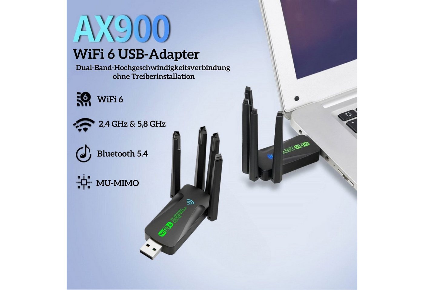 Forrlite WLAN-Stick WiFi 6 & Bluetooth 5.4 Stick, 1800Mbps Dual-Band WLAN Adapter, 4 Antennen, Plug & Play für Windows 10/11 – Bild 2 von 5