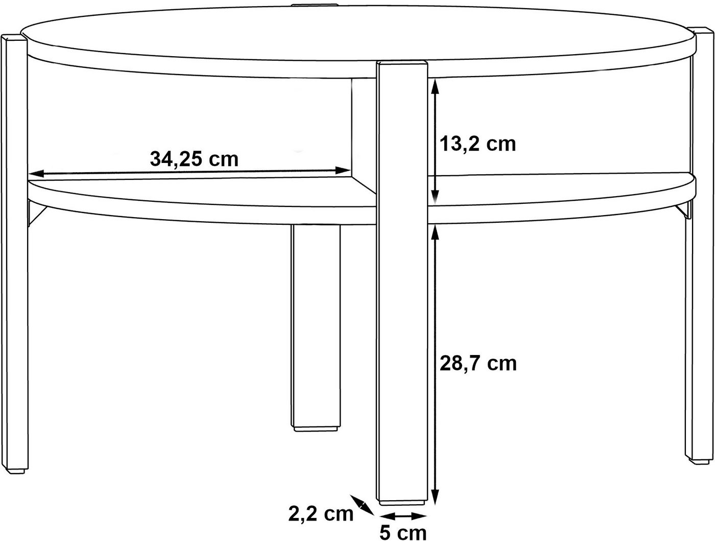 FORTE Beistelltisch Tobago, runder Couchtisch mit 4 Ablagefächern, B/H/T 74,4/45,5/74,4 cm, Durchmesser ca. 74,5 cm – Bild 4 von 4