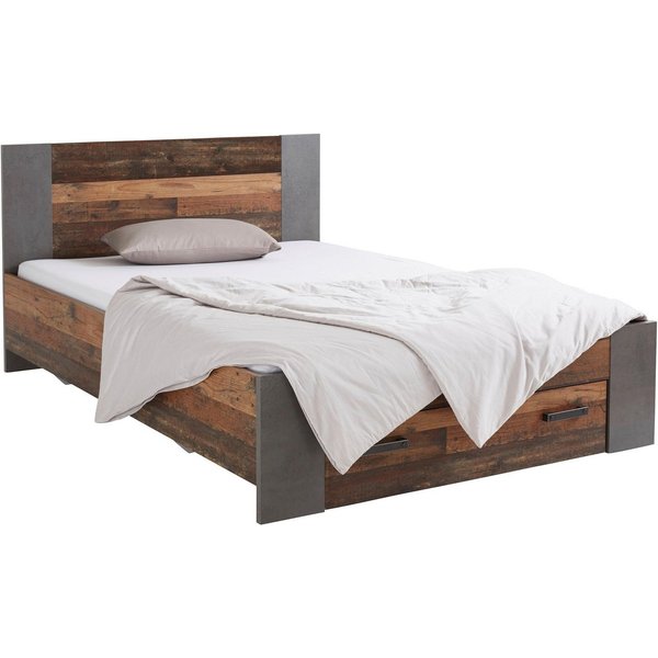 FORTE Bett Clif, Jugendbett, Belastbarkeit 120 KG, Schubkasten optional (Liegefläche 140cmx200cm), Industrial Design