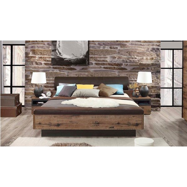 FORTE Bett Jacky, Belastbarkeit 250 kg, Stauraum (Liegefläche 180x200cm), Polsterkopfteil und integrierte Bettbank aus FSC-Holzwerkstoff