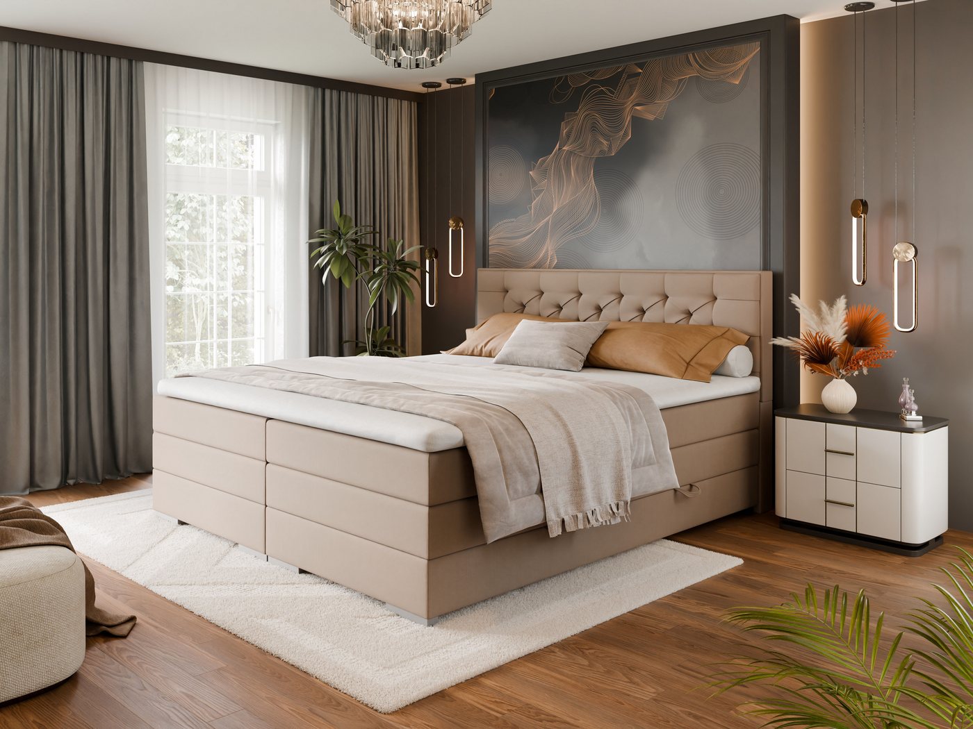 FORTE Boxspringbett Lanciano (7-Zonen-Taschenfederkernmatratze mit zwei Härtegraden (H2/H3), erhältlich in den Breiten 140cm, 160cm & 180cm – Bild 2 von 5