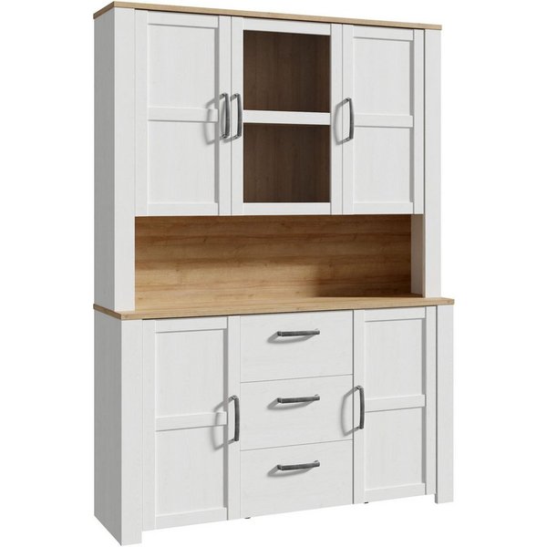 FORTE Buffet Bohol, großes Highboard,4Türen, 1 Glastüre, 3 Schubkästen B/H/T 146,1/205,4/42 cm, sehr viel Stauraum