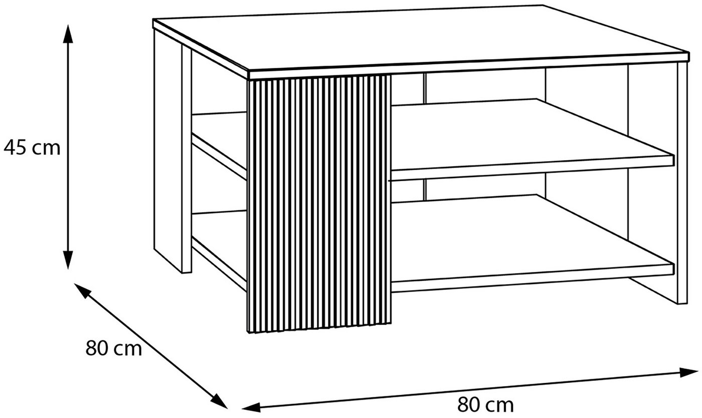 FORTE Couchtisch Oak Squere, Ablageboden, Lamellenoptik,2 farbiges Dekor, B/H/T 80/45/80cm Tischplatte Holzdekor – Bild 5 von 5