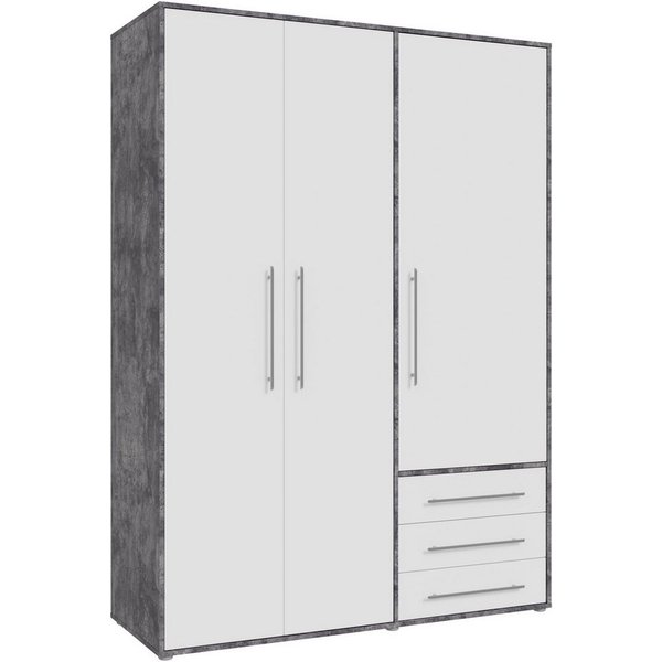 FORTE Drehtürenschrank Kleiderschrank,zeitloses Design,3 türig viel Stauraum, Schubladen, Stangengriffe, Made in Europe