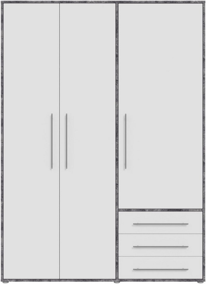 FORTE Drehtürenschrank Kleiderschrank,zeitloses Design,3 türig viel Stauraum, Schubladen, Stangengriffe, Made in Europe – Bild 3 von 5