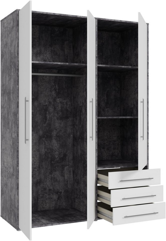FORTE Drehtürenschrank Kleiderschrank,zeitloses Design,3 türig viel Stauraum, Schubladen, Stangengriffe, Made in Europe – Bild 4 von 5
