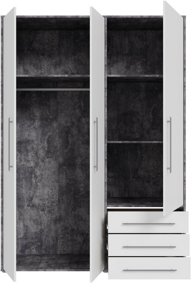 FORTE Drehtürenschrank Kleiderschrank,zeitloses Design,3 türig viel Stauraum, Schubladen, Stangengriffe, Made in Europe – Bild 5 von 5