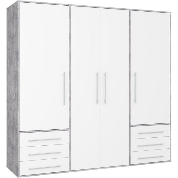 FORTE Drehtürenschrank Mokkaro, Kleiderschrank,zeitloses Design, 4 türig viel Stauraum, Schubladen, Stangengriffe, Made in Europe