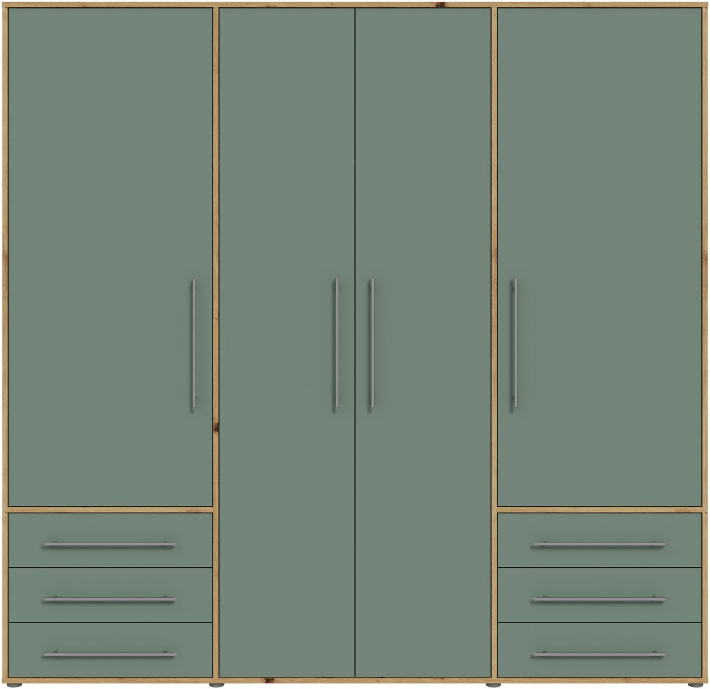 FORTE Drehtürenschrank Mokkaro, Kleiderschrank,zeitloses Design, 4 türig viel Stauraum, Schubladen, Stangengriffe, Made in Europe – Bild 3 von 5