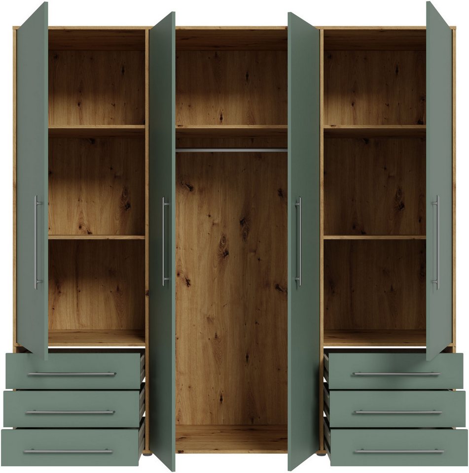 FORTE Drehtürenschrank Mokkaro, Kleiderschrank,zeitloses Design, 4 türig viel Stauraum, Schubladen, Stangengriffe, Made in Europe – Bild 5 von 5