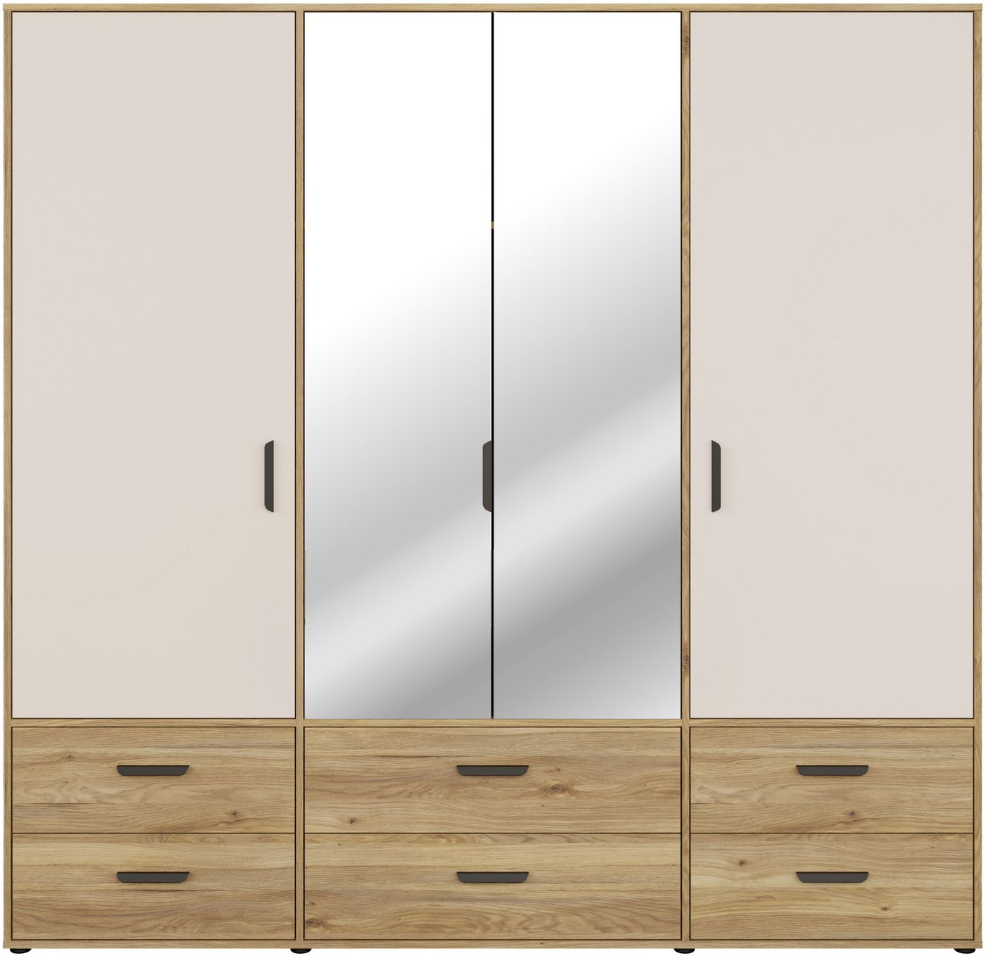 FORTE Drehtürenschrank Schrank mit Spiegel, zeitloses Design, 4türig viel Stauraum, Schubladen, Spiegeltürenm Höhe 200 cm – Bild 3 von 5