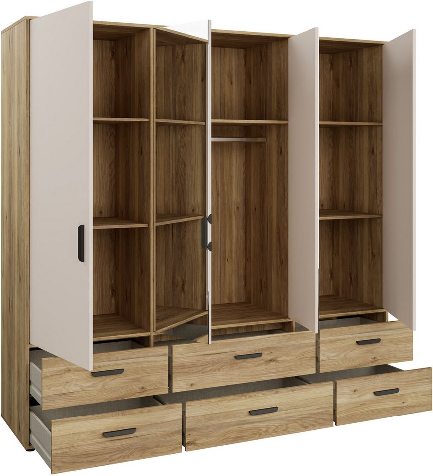 FORTE Drehtürenschrank Schrank mit Spiegel, zeitloses Design, 4türig viel Stauraum, Schubladen, Spiegeltürenm Höhe 200 cm – Bild 5 von 5