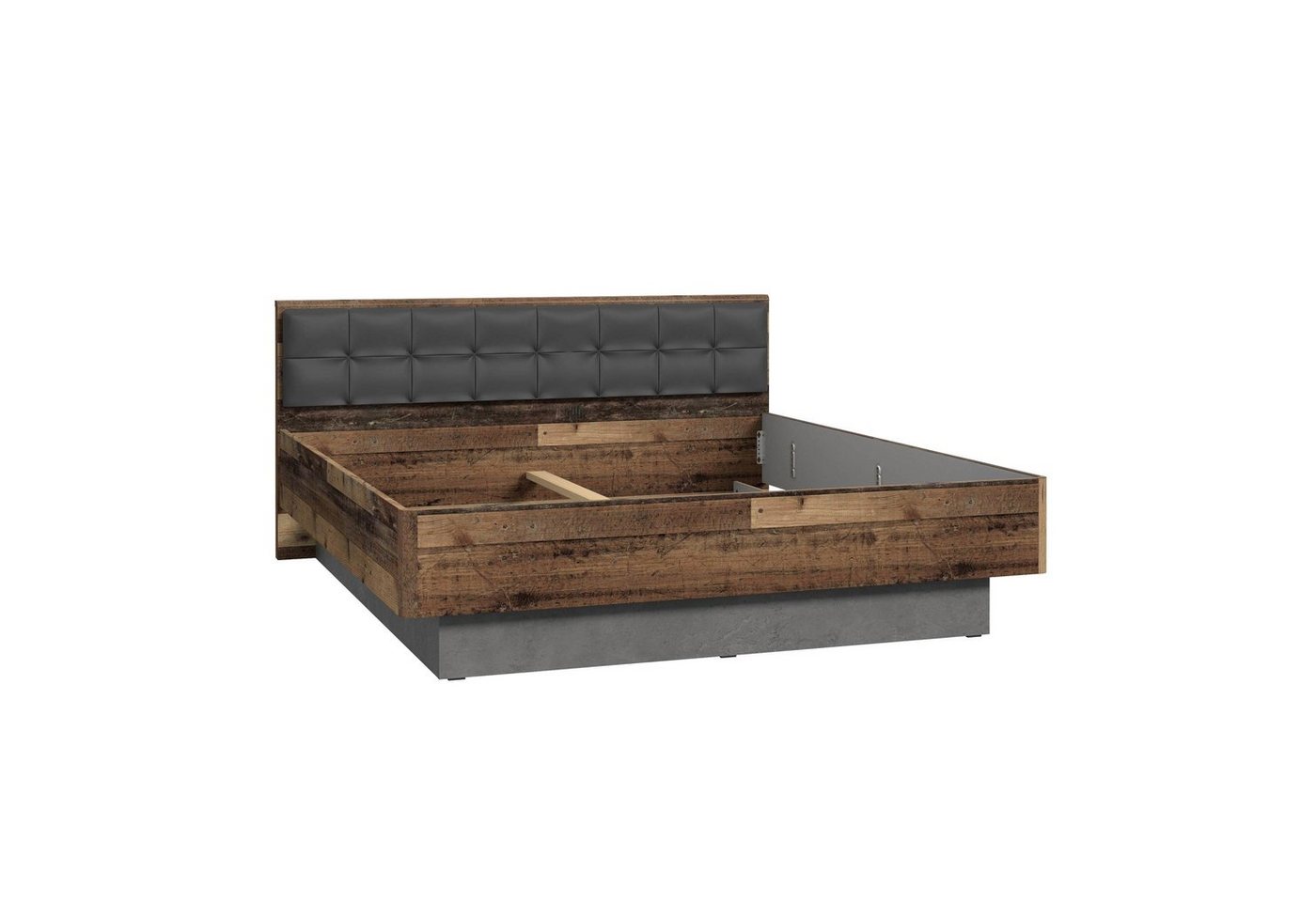 FORTE Futonbett Clif, Bettanlage, Old – Wood Vintage, Betonoptik Dunkelgrau (Liegefläche 180x200cm), mit gepolstertem Kopfteil aus Kunstleder, bis 220KG belastb – Bild 2 von 5