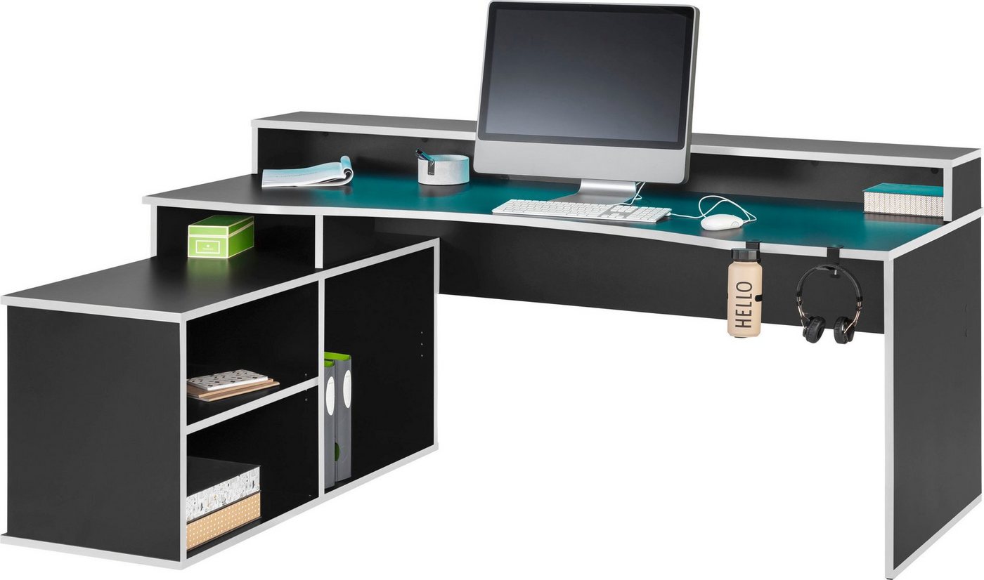FORTE Gamingtisch Tezaur, mit RGB-Beleuchtung, Breite 200 cm, Eckschreibtisch – Bild 4 von 5