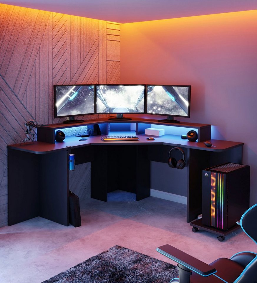 FORTE Gamingtisch Tezaur, mit RGB-Beleuchtung, Breite 160 cm – Bild 3 von 5