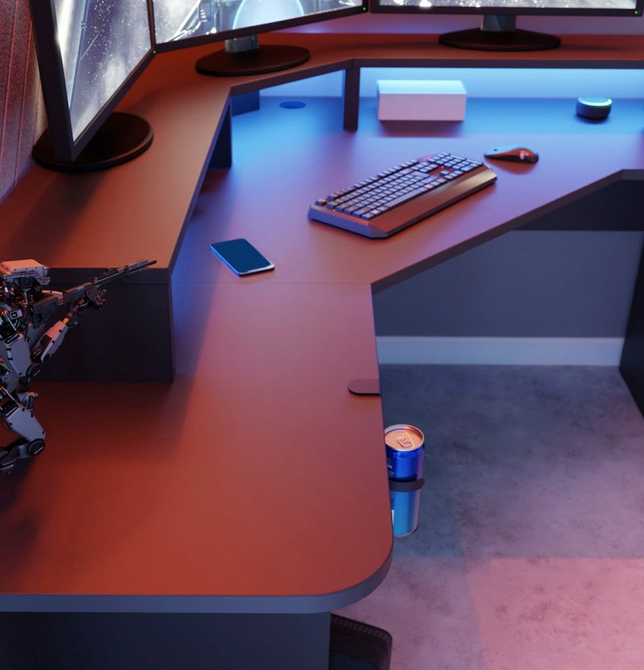 FORTE Gamingtisch Tezaur, mit RGB-Beleuchtung, Breite 160 cm – Bild 5 von 5