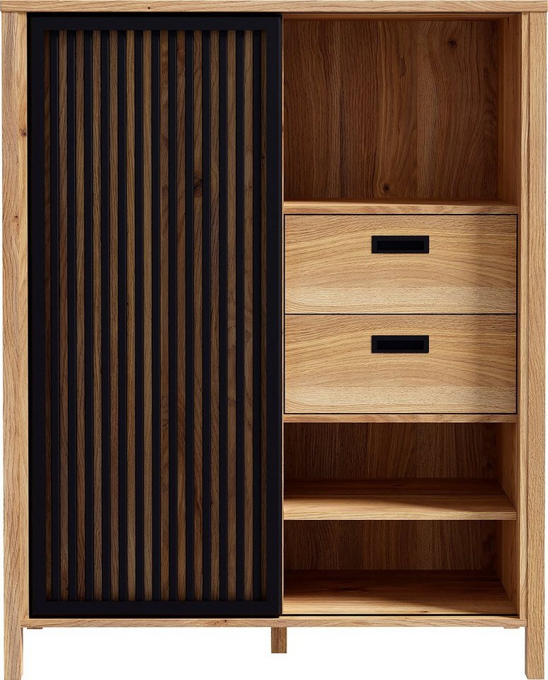 FORTE Highboard Jytana, Breite 103,4 cm, Schiebetüre mit Lamellenoptik, Mauvella Eiche/Schwarz – Bild 2 von 5