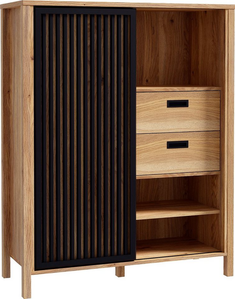 FORTE Highboard Jytana, Breite 103,4 cm, Schiebetüre mit Lamellenoptik, Mauvella Eiche/Schwarz – Bild 3 von 5