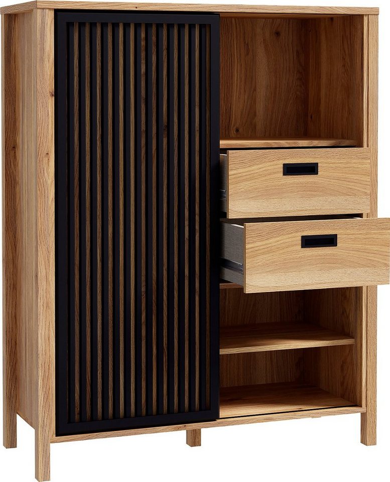 FORTE Highboard Jytana, Breite 103,4 cm, Schiebetüre mit Lamellenoptik, Mauvella Eiche/Schwarz – Bild 5 von 5