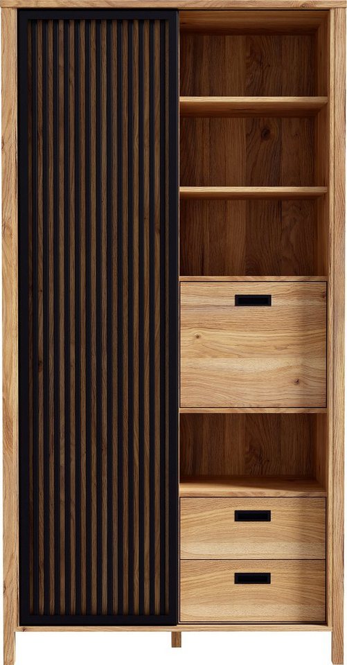 FORTE Highboard Jytana, Höhe 200,3 cm, Schiebetüre mit Lamellenoptik, Mauvella Eiche / Schwarz – Bild 2 von 5
